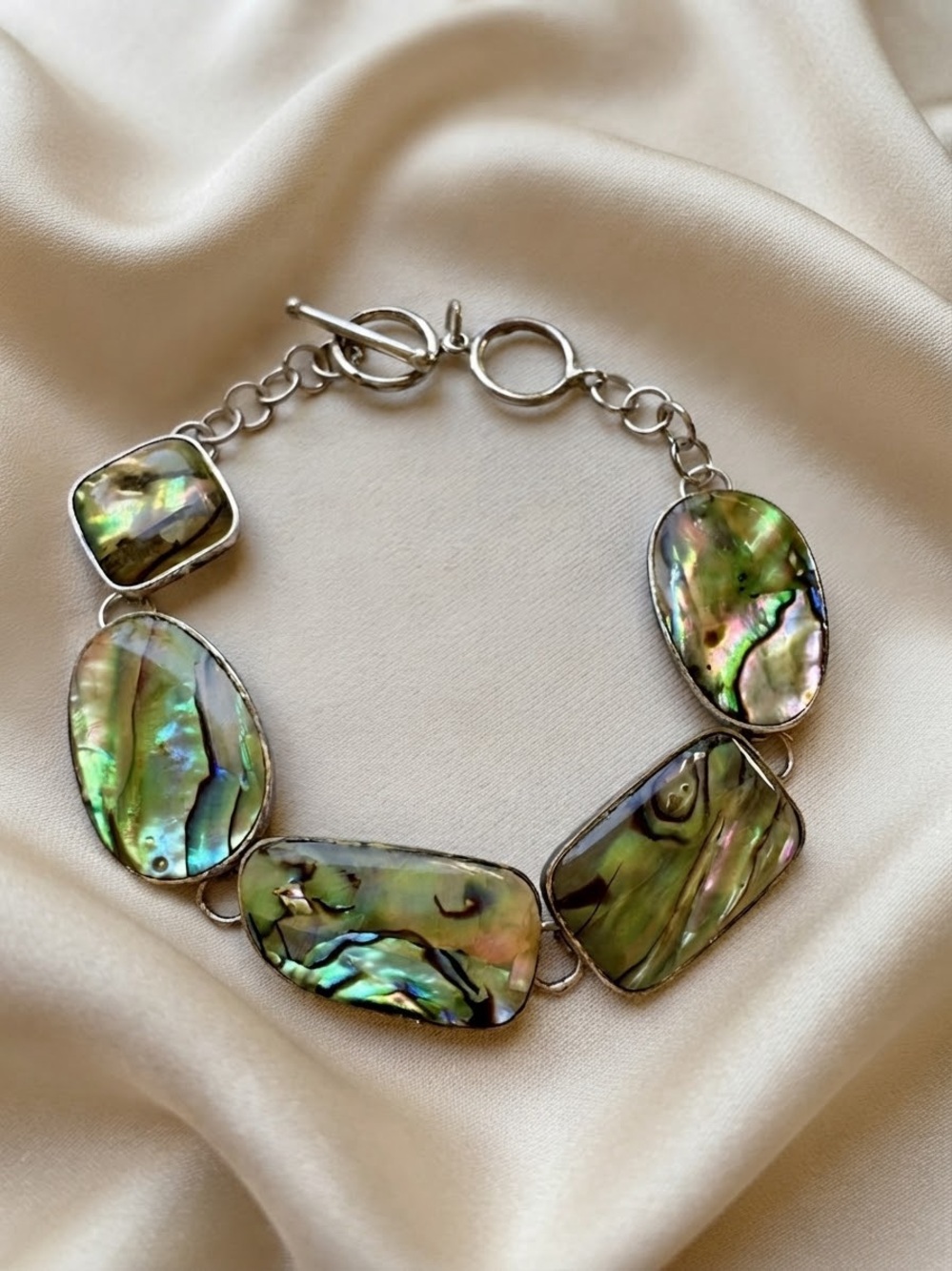 Sterling Silver LUG 925 Abalone Shell Toggle Bracelet
